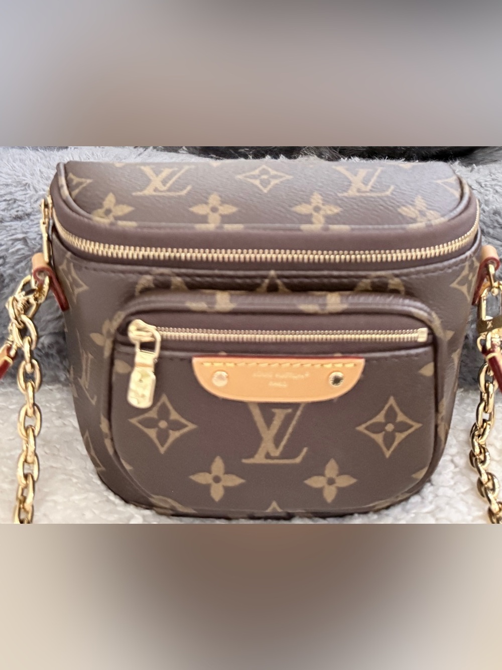 Louis Vuitton Monogram Canvas Belt Bag in Brown and Tan with Gold Hardware